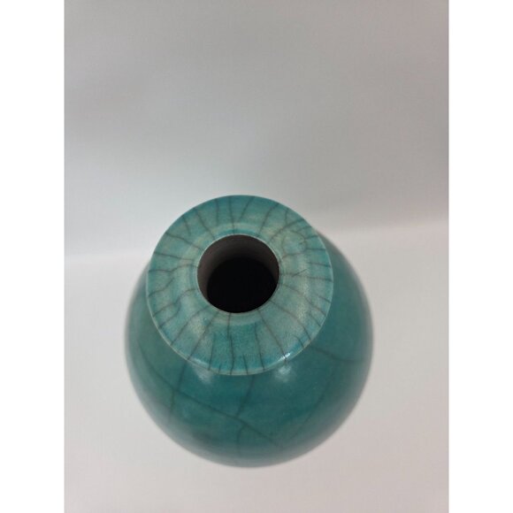 Vintage Artist Signed Joe Winter Raku Fired Turqoise Studio Pottery Vessel - Picture 5 of 7
